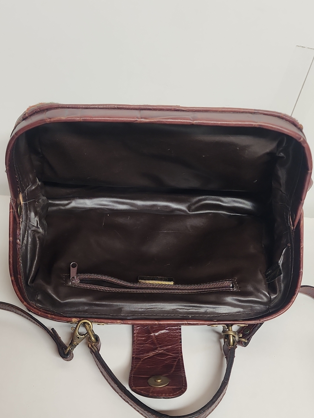 Danielle Nicole Vtg Made In Italy Brown Leather Interior Doctors Style Handbag - Picture 11 of 16